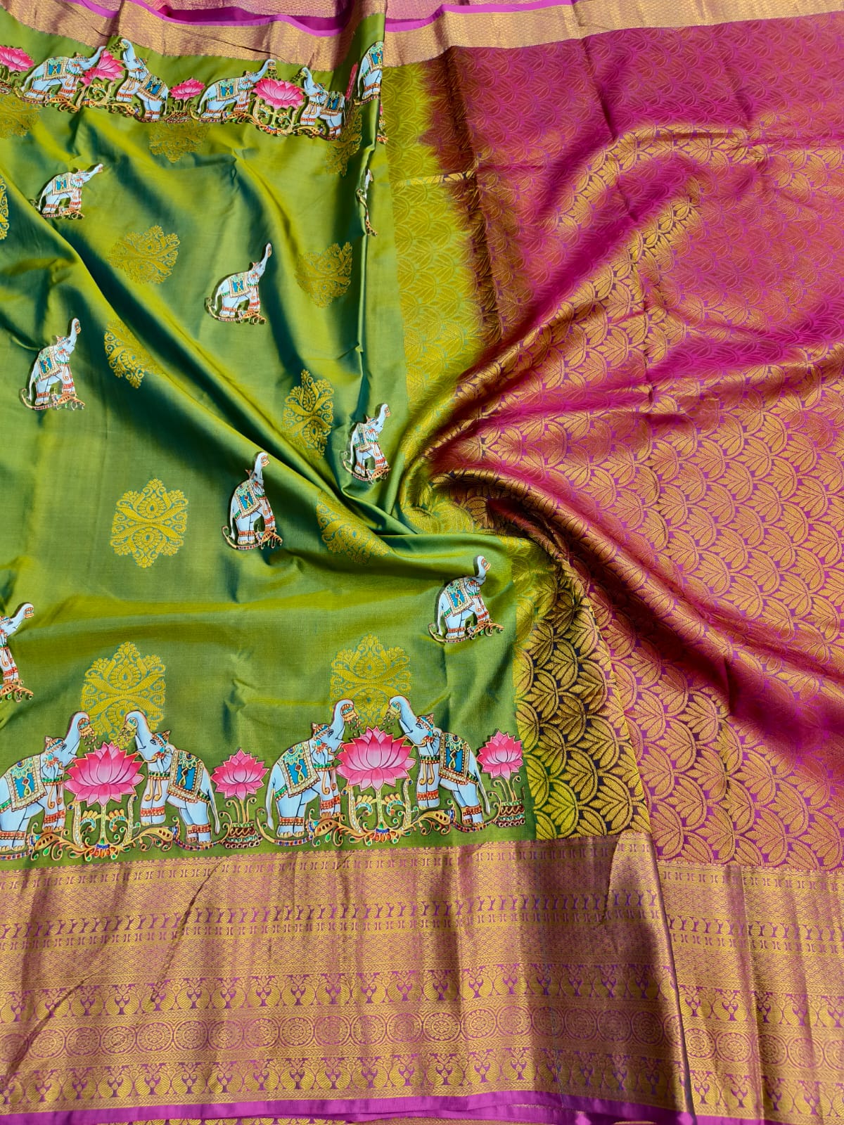 Handloom Saree Thanjavur Hand Print Saree Kanchipuram