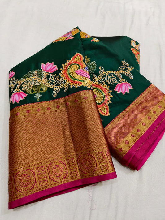 Handloom Saree Thanjavur Hand Print Saree Kanchipuram