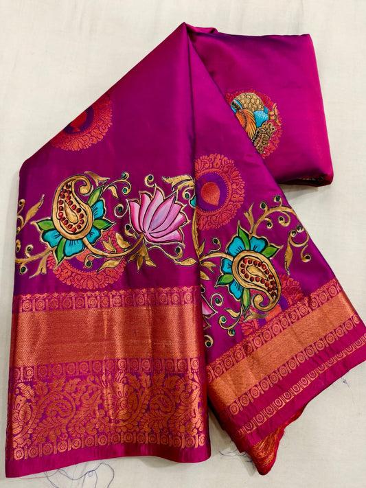 Handloom Saree Thanjavur Hand Print Saree Kanchipuram